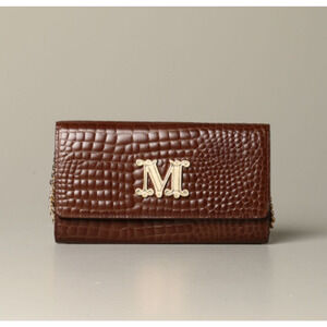NWOT Max Mara Crocodile Texture Leather Clutch Wallet Brown